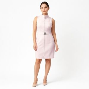 TOMMY HILFIGER 8P Powder Pink mock neck zip front scuba sheath dress NWT
